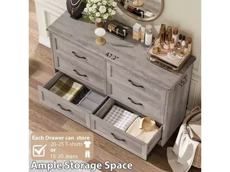 Comò a 6 cassetti per camera da letto, Comodino con cassetti, Comò moderno in legno stile rustico, Organizzatore per ripostiglio