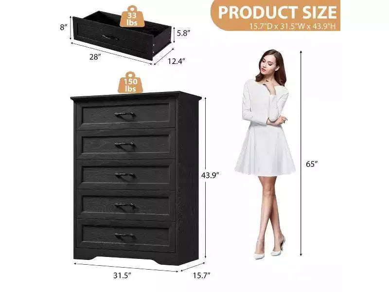 Comò a 6 cassetti per camera da letto, Comodino con cassetti, Comò moderno in legno stile rustico, Organizzatore per ripostiglio
