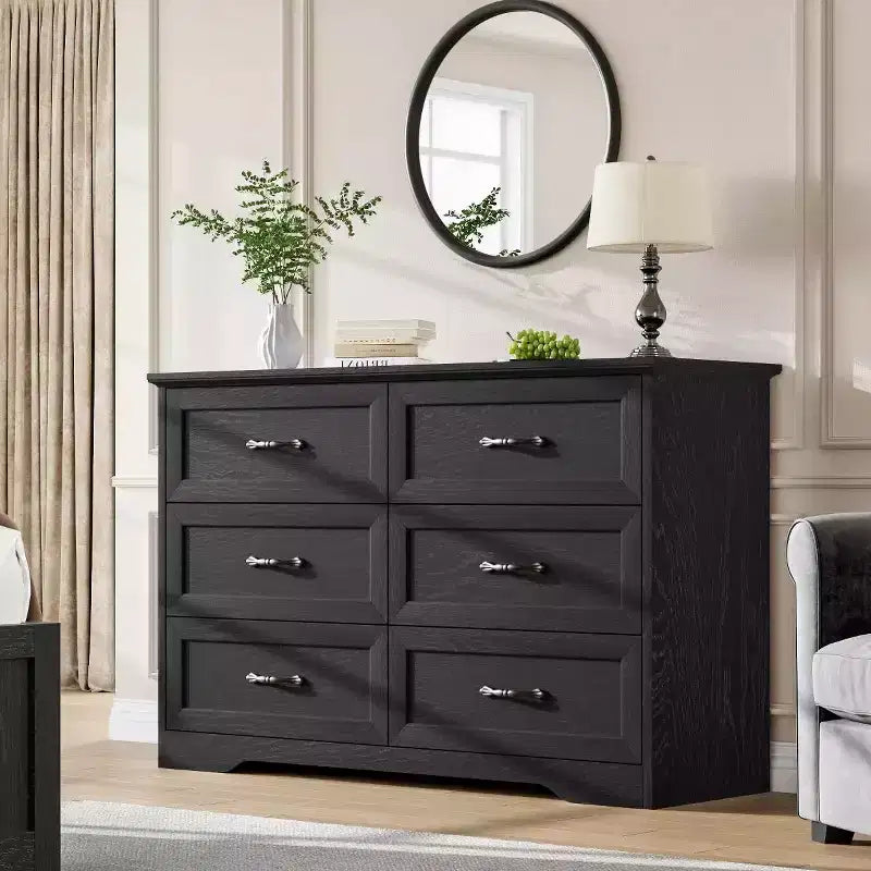 Comò a 6 cassetti per camera da letto, Comodino con cassetti, Comò moderno in legno stile rustico, Organizzatore per ripostiglio