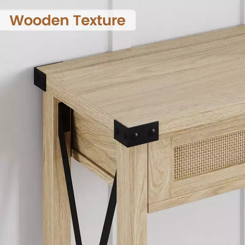 Consolle in Rattan per Ingresso - Tavolo d'Ingresso Boho con Contenitore e Cassetti, Tavoli d'Ingresso Piccoli, 109 cm