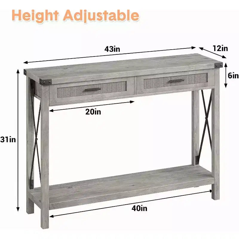 Consolle in Rattan per Ingresso - Tavolo d'Ingresso Boho con Contenitore e Cassetti, Tavoli d'Ingresso Piccoli, 109 cm