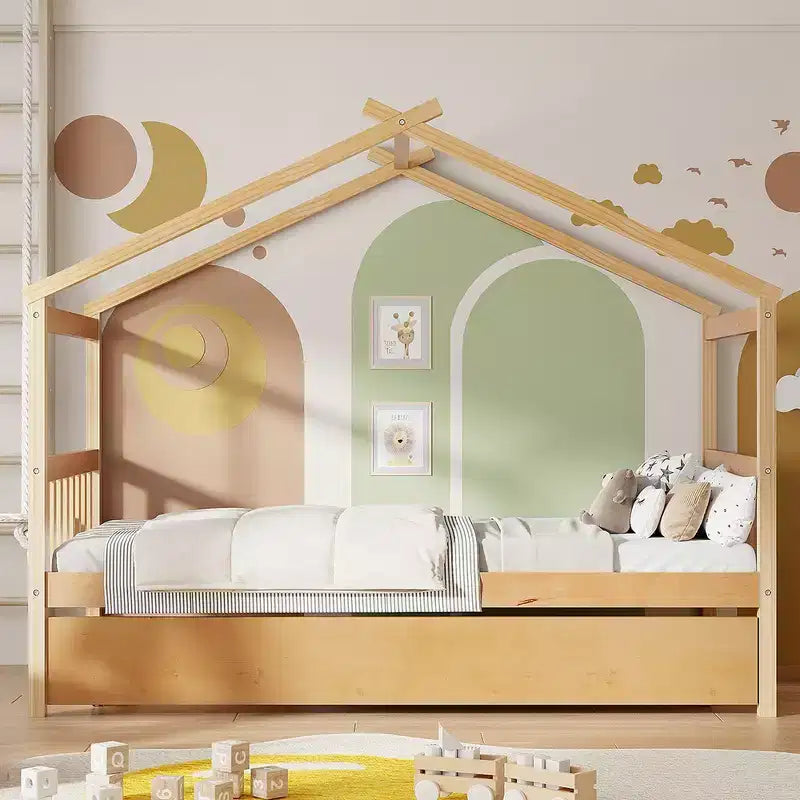 Letto a capanna in legno una piazza con letto estraibile una piazza