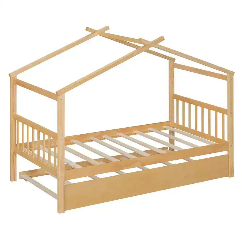 Letto a capanna in legno una piazza con letto estraibile una piazza