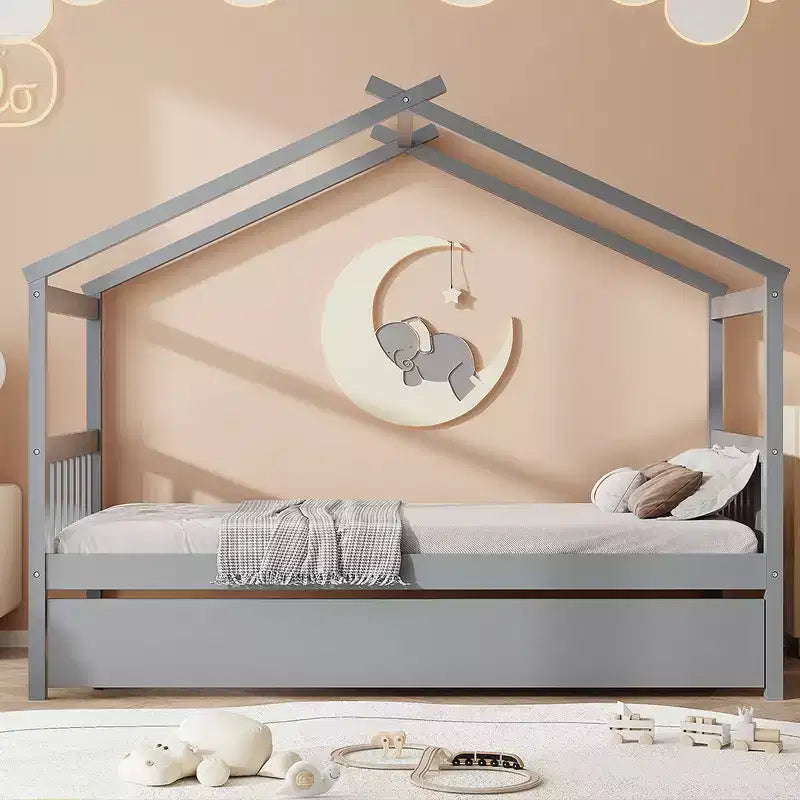 Letto a capanna in legno una piazza con letto estraibile una piazza