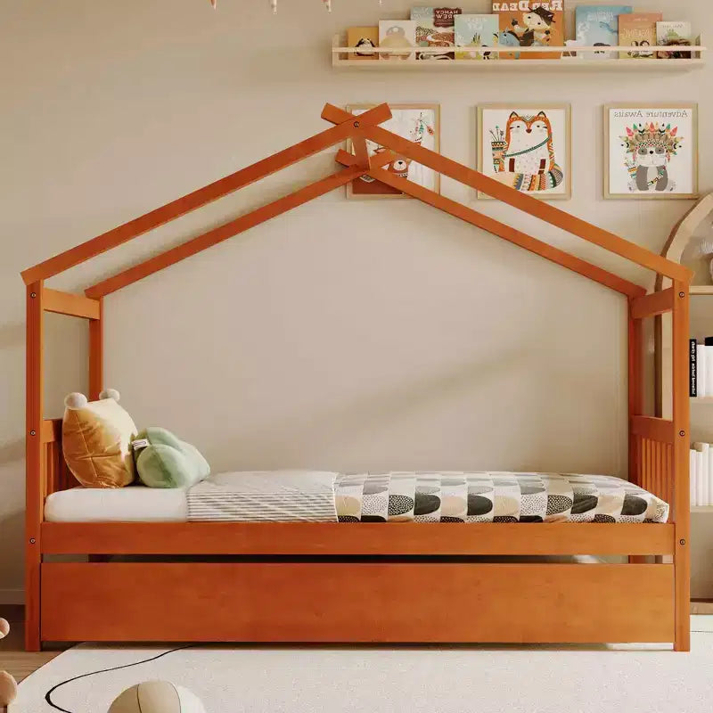 Letto a capanna in legno una piazza con letto estraibile una piazza