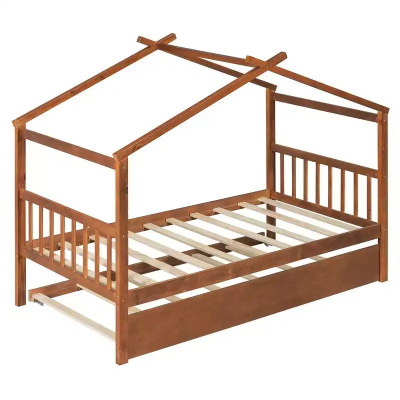 Letto a capanna in legno una piazza con letto estraibile una piazza