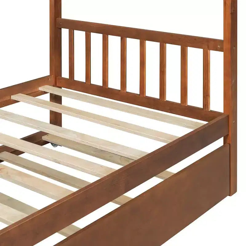 Letto a capanna in legno una piazza con letto estraibile una piazza