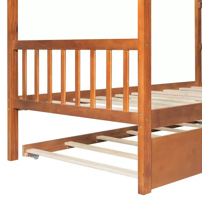 Letto a capanna in legno una piazza con letto estraibile una piazza