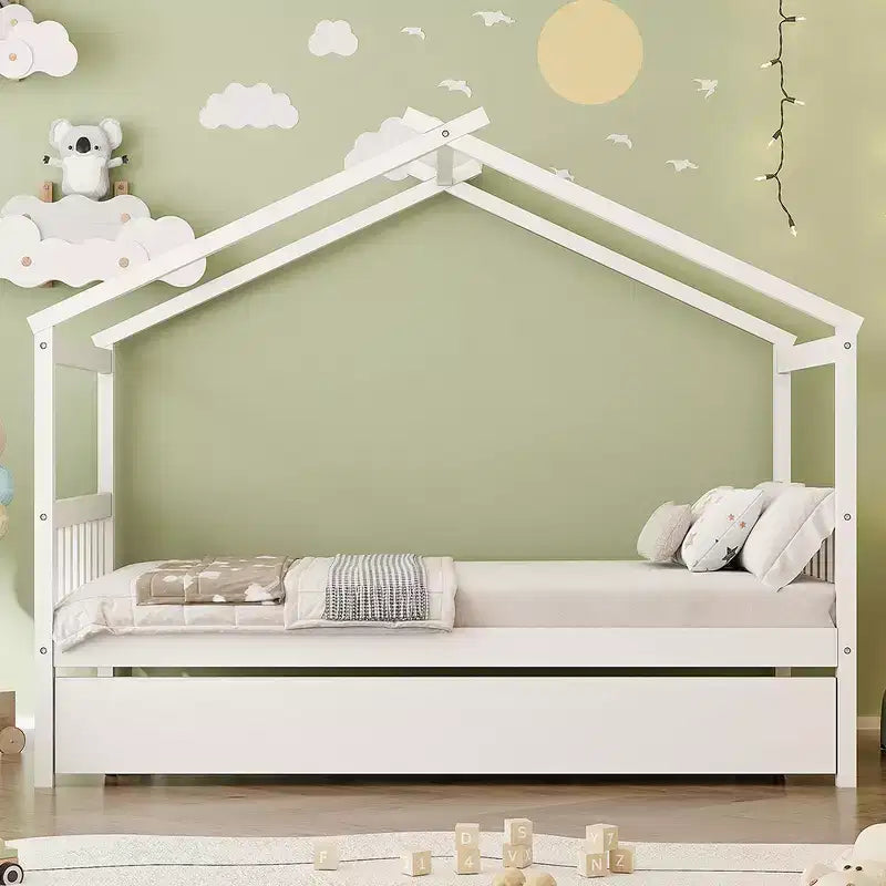 Letto a capanna in legno una piazza con letto estraibile una piazza