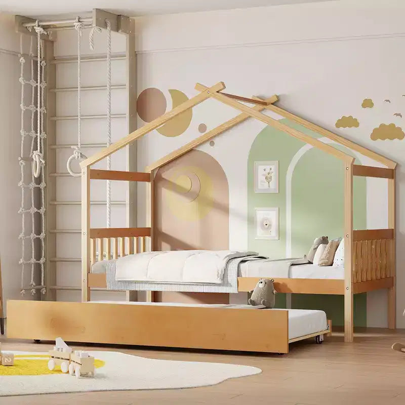 Letto a capanna in legno una piazza con letto estraibile una piazza