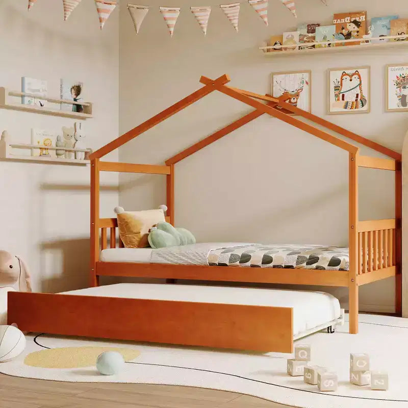 Letto a capanna in legno una piazza con letto estraibile una piazza