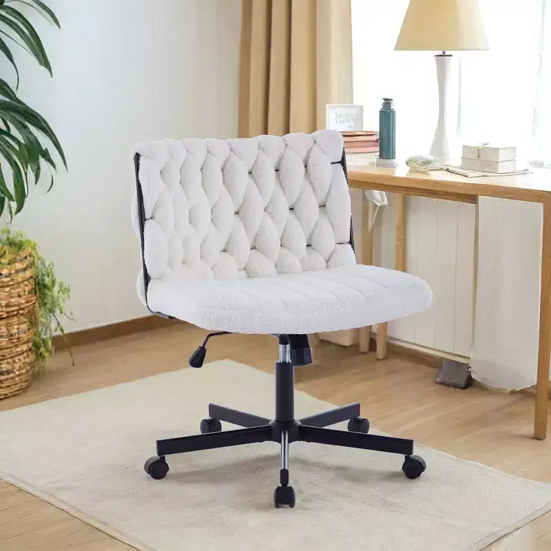 Desk Chair, Criss Cross Chair with Rocking Function & Adjustable Height, Comfy Swivel Armless Chair, 300lbs Capacity Cross Legged Rolling Chair