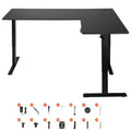 VEVOR L Shaped Desk, Electric Adjustable Height Corner Gaming Desk with Dual Hooks, Heavy Duty Carbon Steel L-Shaped Computer Table, Black