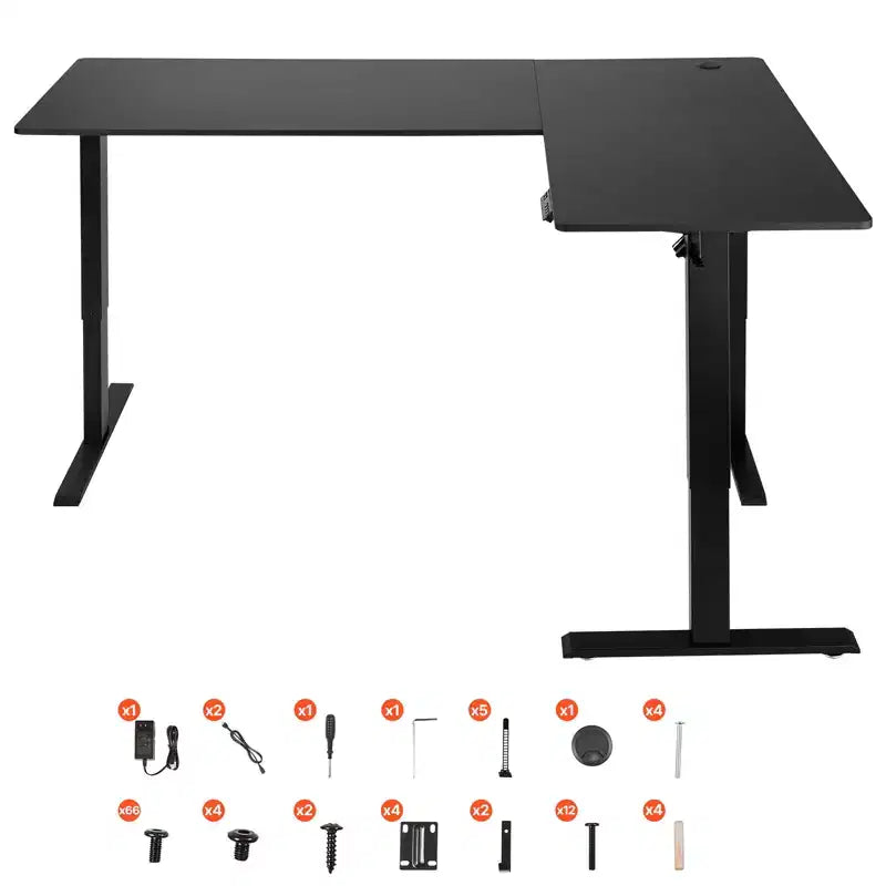 VEVOR L Shaped Desk, Electric Adjustable Height Corner Gaming Desk with Dual Hooks, Heavy Duty Carbon Steel L-Shaped Computer Table, Black