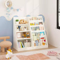 Kids Bookshelf and Toy Storage Organizer, Multifunctional 4 Tier Wooden Kids Book Shelf with Bookcase Display Stand in Kids Room Playroom Nursery