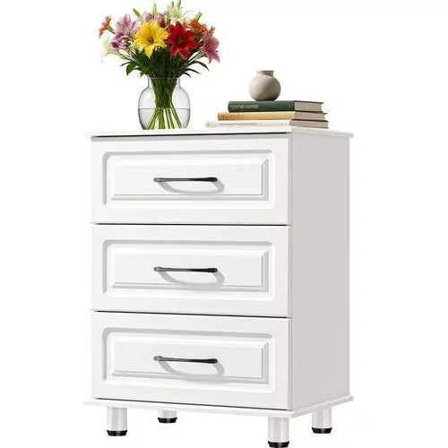 Sandinrayli 3 Drawer Dresser, Modern Nightstand Small Dressers with Drawers Closet Wood Dressers with Steel Handles, White