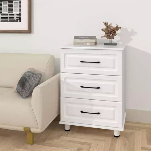 Comodino a 3 cassetti, Comodino Moderno Piccolo con Cassetti, Comodini in Legno per Armadio con Maniglie in Acciaio, Bianco