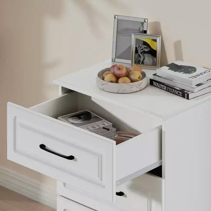Comodino a 3 cassetti, Comodino Moderno Piccolo con Cassetti, Comodini in Legno per Armadio con Maniglie in Acciaio, Bianco