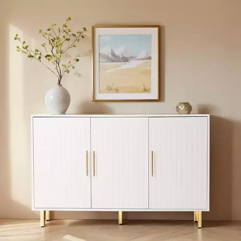 Okak 55.12in Large Storage Cabinet, Sideboard Cabinet with 3 Doors and Gold Handles, Buffet Cabinet for Kitchen, Dining Room, Living Room, White