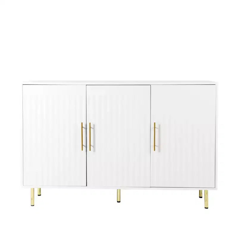 Mobile contenitore grande 140 cm, Credenza con 3 ante e maniglie dorate, Mobile buffet per cucina, sala da pranzo, soggiorno, Bianco