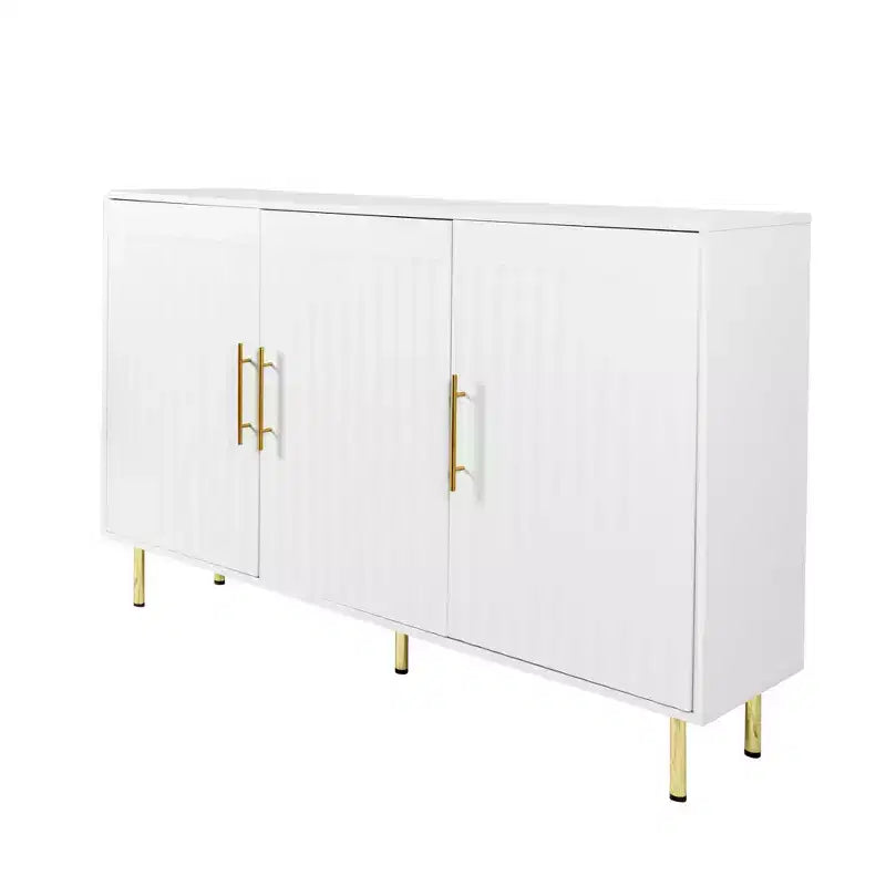Mobile contenitore grande 140 cm, Credenza con 3 ante e maniglie dorate, Mobile buffet per cucina, sala da pranzo, soggiorno, Bianco