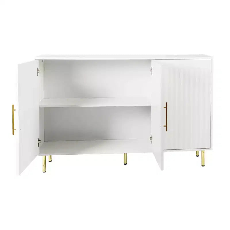 Mobile contenitore grande 140 cm, Credenza con 3 ante e maniglie dorate, Mobile buffet per cucina, sala da pranzo, soggiorno, Bianco