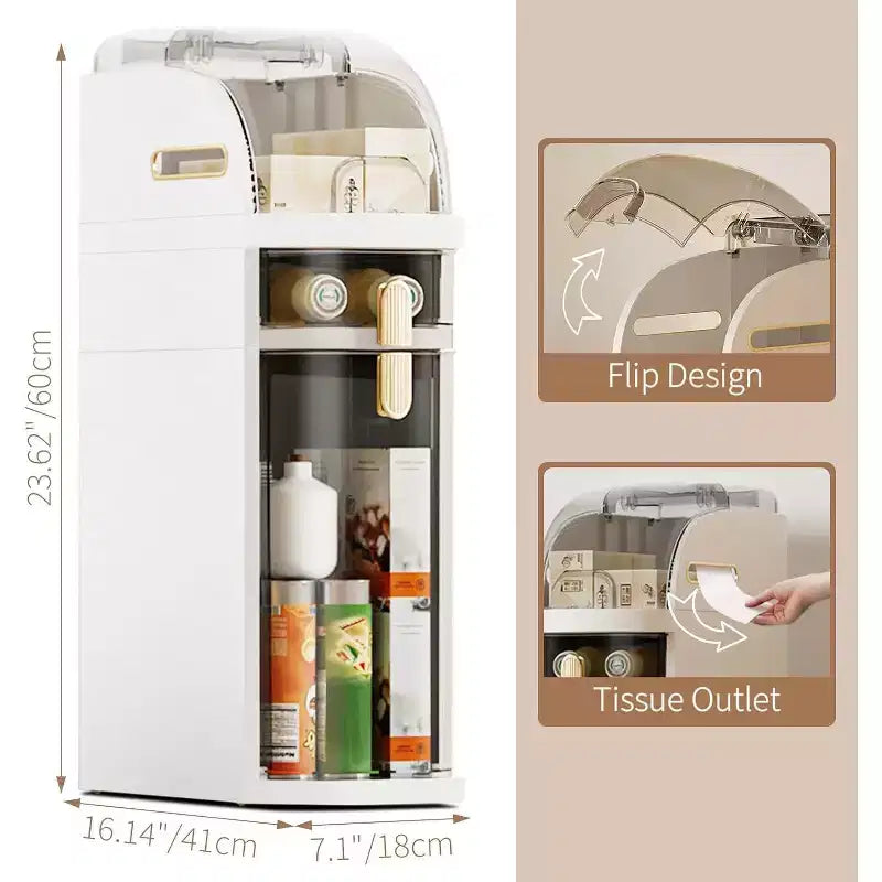 Mobiletto contenitore stretto a 4 ripiani per bagno, armadietto da pavimento impermeabile e salvaspazio, organizer per bagno, lavanderia, cucina, ufficio