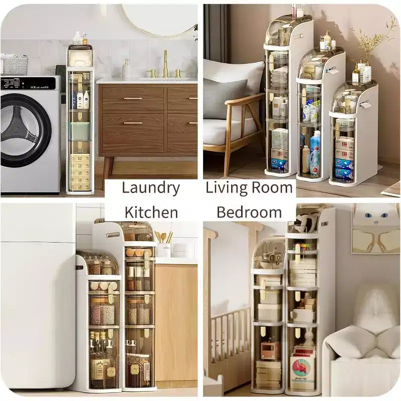 Mobiletto contenitore stretto a 4 ripiani per bagno, armadietto da pavimento impermeabile e salvaspazio, organizer per bagno, lavanderia, cucina, ufficio