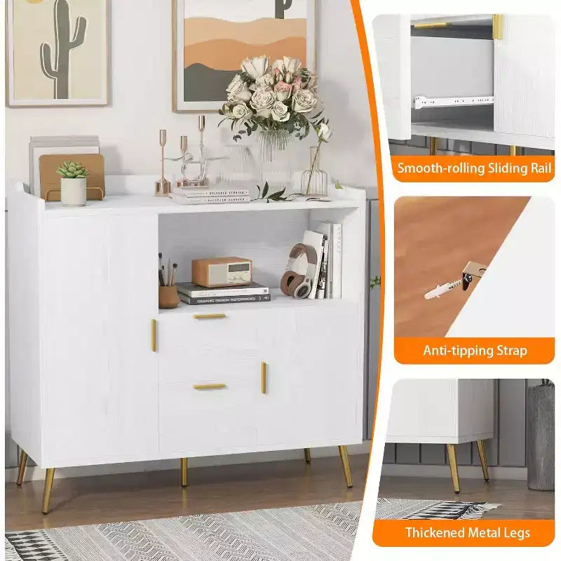 Mobile credenza da 40" con ante e cassetti, con 2 cassetti e 2 ante, mobile contenitore da cucina per bar da caffè per sala da pranzo, ingresso