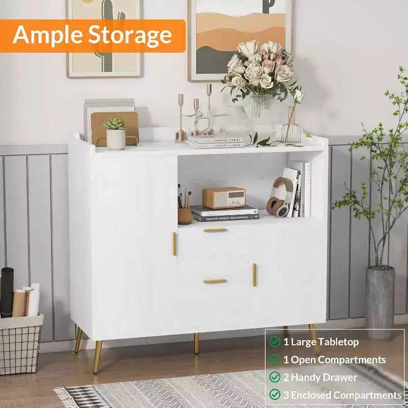 Mobile credenza da 40" con ante e cassetti, con 2 cassetti e 2 ante, mobile contenitore da cucina per bar da caffè per sala da pranzo, ingresso