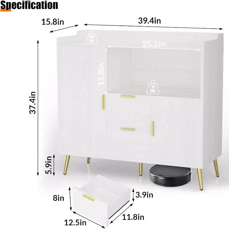 Mobile credenza da 40" con ante e cassetti, con 2 cassetti e 2 ante, mobile contenitore da cucina per bar da caffè per sala da pranzo, ingresso