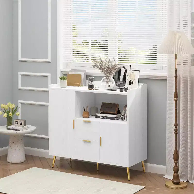 Mobile credenza da 40" con ante e cassetti, con 2 cassetti e 2 ante, mobile contenitore da cucina per bar da caffè per sala da pranzo, ingresso