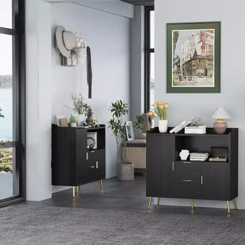 Mobile credenza da 40" con ante e cassetti, con 2 cassetti e 2 ante, mobile contenitore da cucina per bar da caffè per sala da pranzo, ingresso