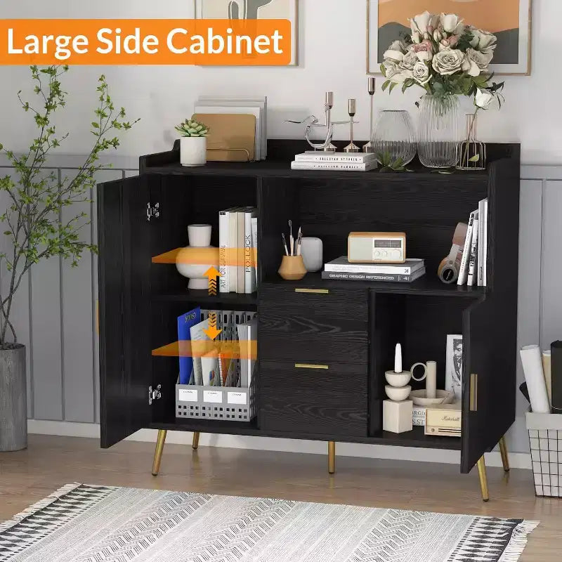 Mobile credenza da 40" con ante e cassetti, con 2 cassetti e 2 ante, mobile contenitore da cucina per bar da caffè per sala da pranzo, ingresso