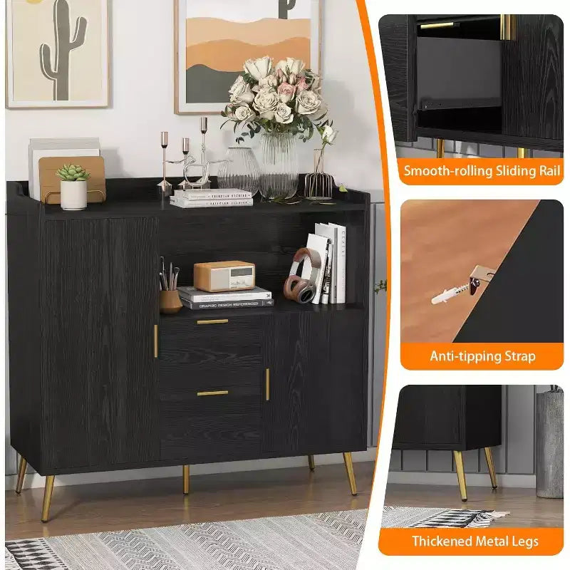 Mobile credenza da 40" con ante e cassetti, con 2 cassetti e 2 ante, mobile contenitore da cucina per bar da caffè per sala da pranzo, ingresso