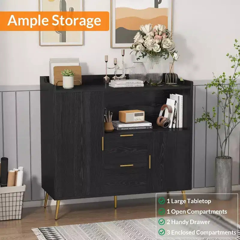 Mobile credenza da 40" con ante e cassetti, con 2 cassetti e 2 ante, mobile contenitore da cucina per bar da caffè per sala da pranzo, ingresso