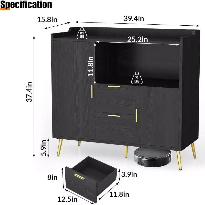 Mobile credenza da 40" con ante e cassetti, con 2 cassetti e 2 ante, mobile contenitore da cucina per bar da caffè per sala da pranzo, ingresso