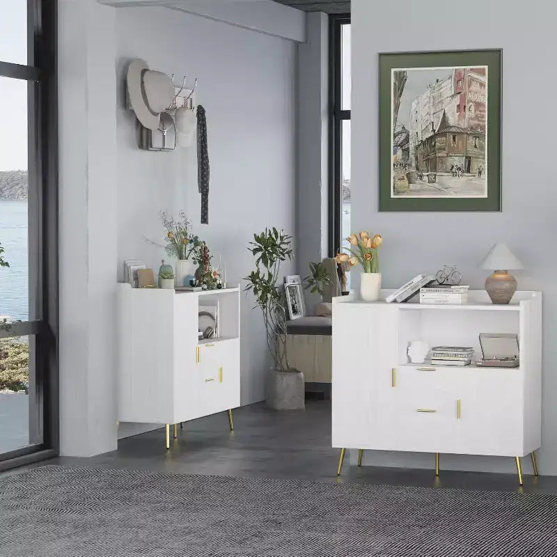 Mobile credenza da 40" con ante e cassetti, con 2 cassetti e 2 ante, mobile contenitore da cucina per bar da caffè per sala da pranzo, ingresso