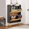 Natural Rattan Shoe Cabinet with 2 Drawers Narrow 9.25-Inch Depth Entryway