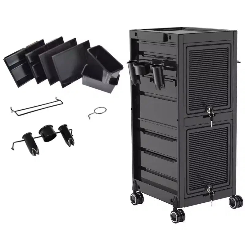 Carrello di Stoccaggio Multifunzione con Rotelle, 6 Vaschette, 3 Scomparti, Cassetti Bloccabili con Chiavi, per Strumenti di Bellezza e Parrucchiere, Capacità Migliorata