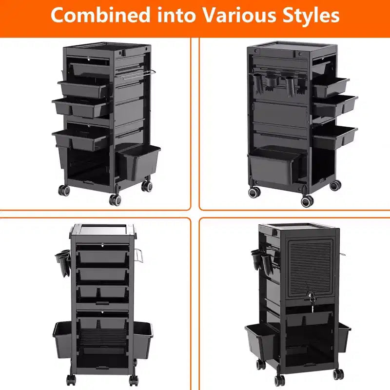 Carrello di Stoccaggio Multifunzione con Rotelle, 6 Vaschette, 3 Scomparti, Cassetti Bloccabili con Chiavi, per Strumenti di Bellezza e Parrucchiere, Capacità Migliorata
