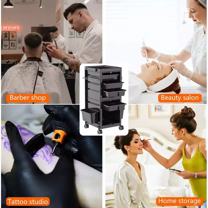 Carrello di Stoccaggio Multifunzione con Rotelle, 6 Vaschette, 3 Scomparti, Cassetti Bloccabili con Chiavi, per Strumenti di Bellezza e Parrucchiere, Capacità Migliorata
