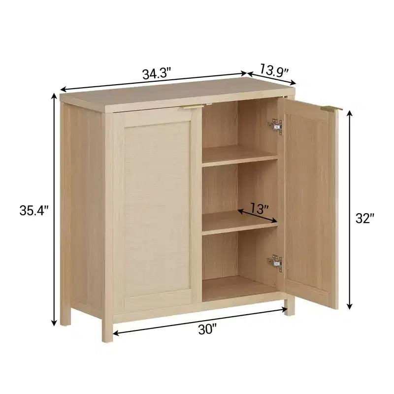 Mobiletto da cucina, credenza in rattan, credenza da fattoria, mobiletto console con ripiano regolabile, rovere