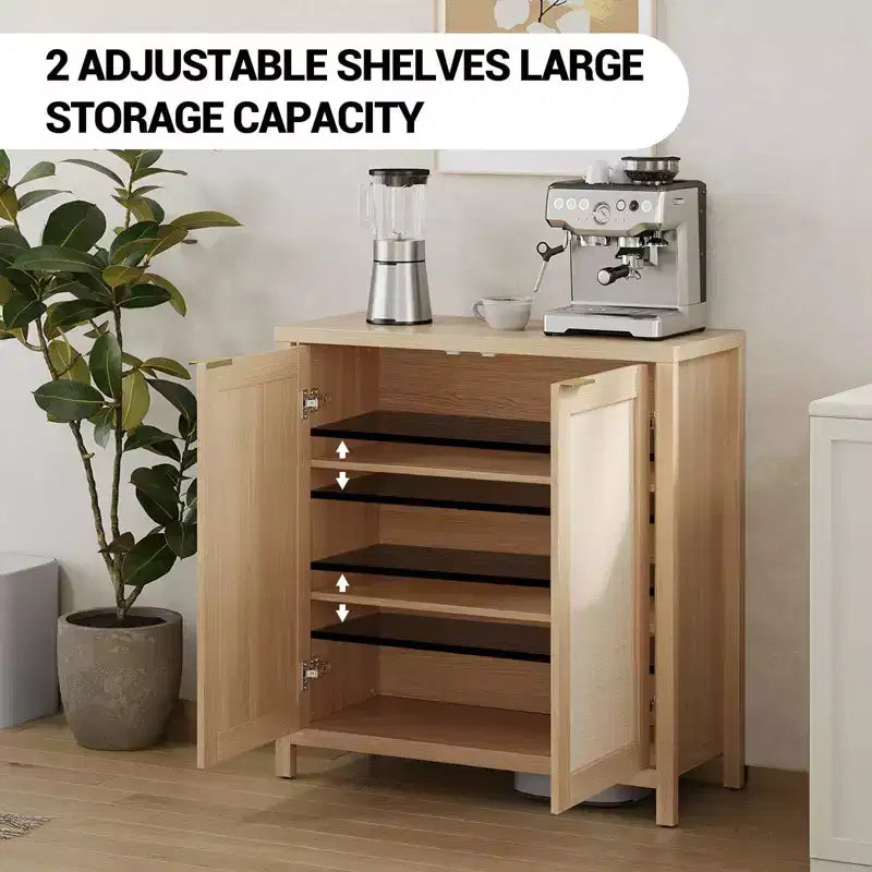 Mobiletto da cucina, credenza in rattan, credenza da fattoria, mobiletto console con ripiano regolabile, rovere