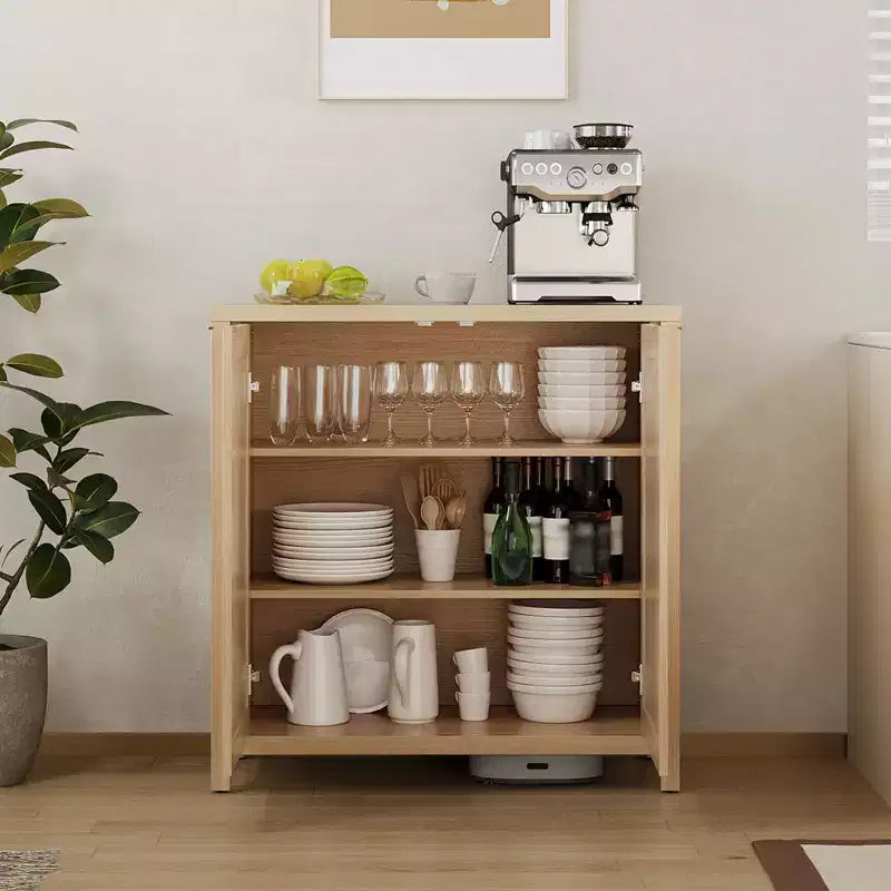 Mobiletto da cucina, credenza in rattan, credenza da fattoria, mobiletto console con ripiano regolabile, rovere