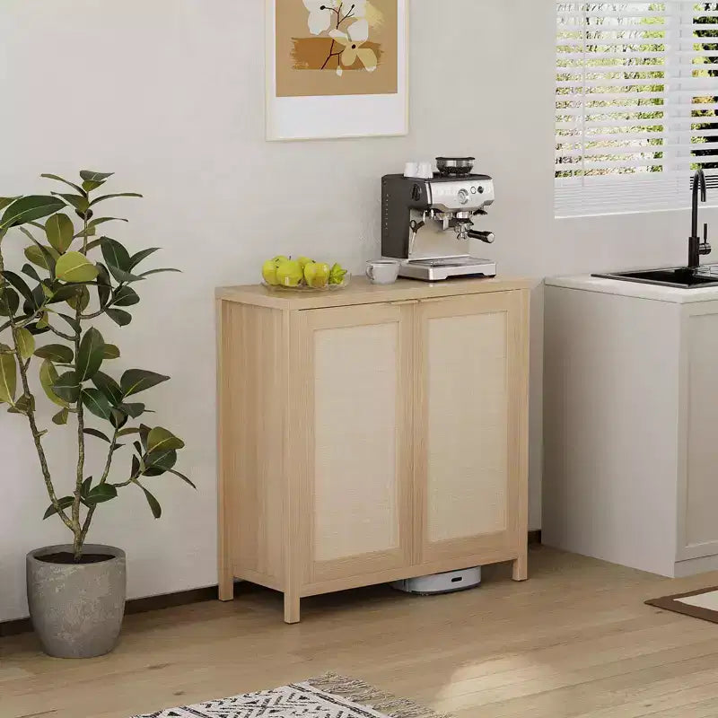 Mobiletto da cucina, credenza in rattan, credenza da fattoria, mobiletto console con ripiano regolabile, rovere