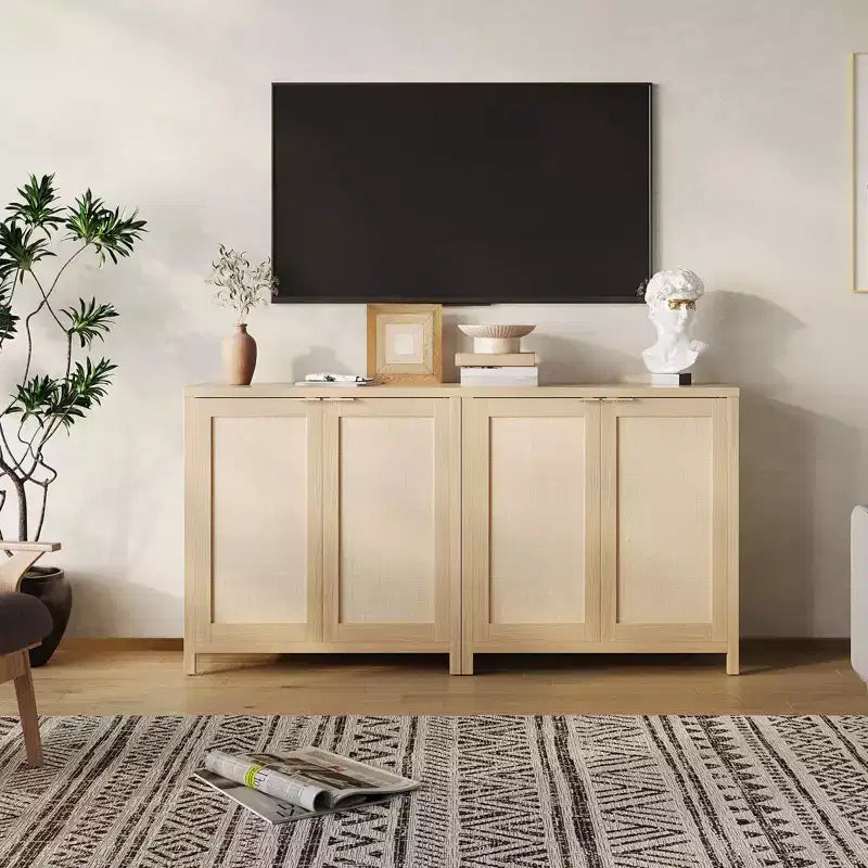 Mobiletto da cucina, credenza in rattan, credenza da fattoria, mobiletto console con ripiano regolabile, rovere