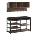 VEVOR Coat Rack with Shoe Bench, 3-in-1 Shoe Coat Rack Combo Set with Hooks and Bookshelf, Steel Frame for Entry, Bedroom, Rustic Brown & Black