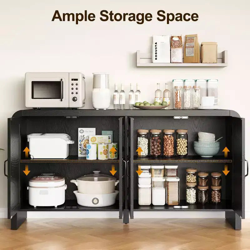Credenza a Buffet con Ante in Rattan, Mobile Contenitore Grande con Ripiani per Sala da Pranzo, Soggiorno, Ingresso