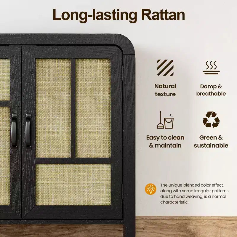 Credenza a Buffet con Ante in Rattan, Mobile Contenitore Grande con Ripiani per Sala da Pranzo, Soggiorno, Ingresso